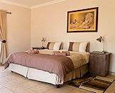 A lion painting adorns the wall of a bedroom.