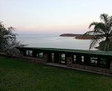 Lake Kariba in the background and the hunting camp in the foreground.