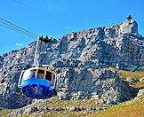 A cable car approaches the facade of Table Mountain.