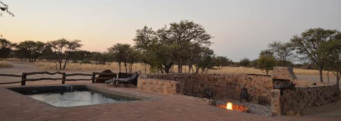 A exterior of the Kalahari hunting camp.