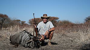 A blue wildebeest hunted in the bushveld.