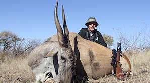 An impressive eland trophy taken in South Africa.