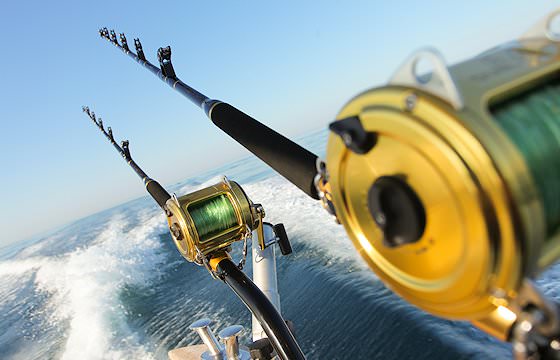 Fishing rods attached to a boat.