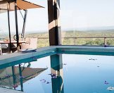 Flower petals float in the camp's swimming pool.