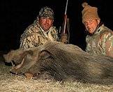 A pair of hunters with their bushpig trophy.
