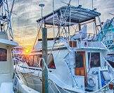 Boats anchored in the Knysna Quays.