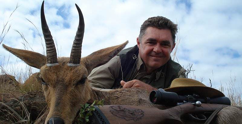 A close-up of a mountain reedbuck trophy.